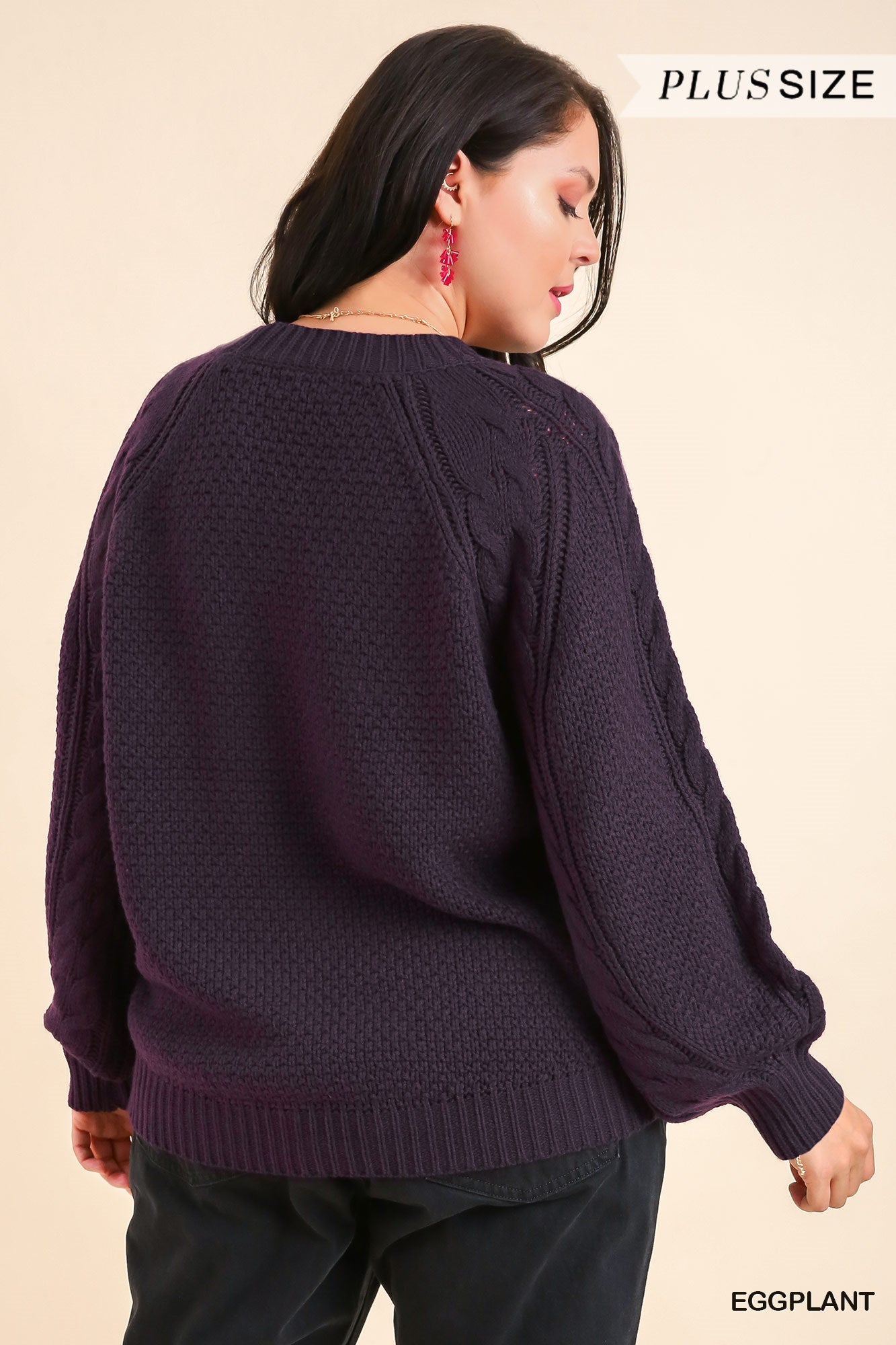Umgee Plus Chenille Cable Knit Pullover Sweater Top