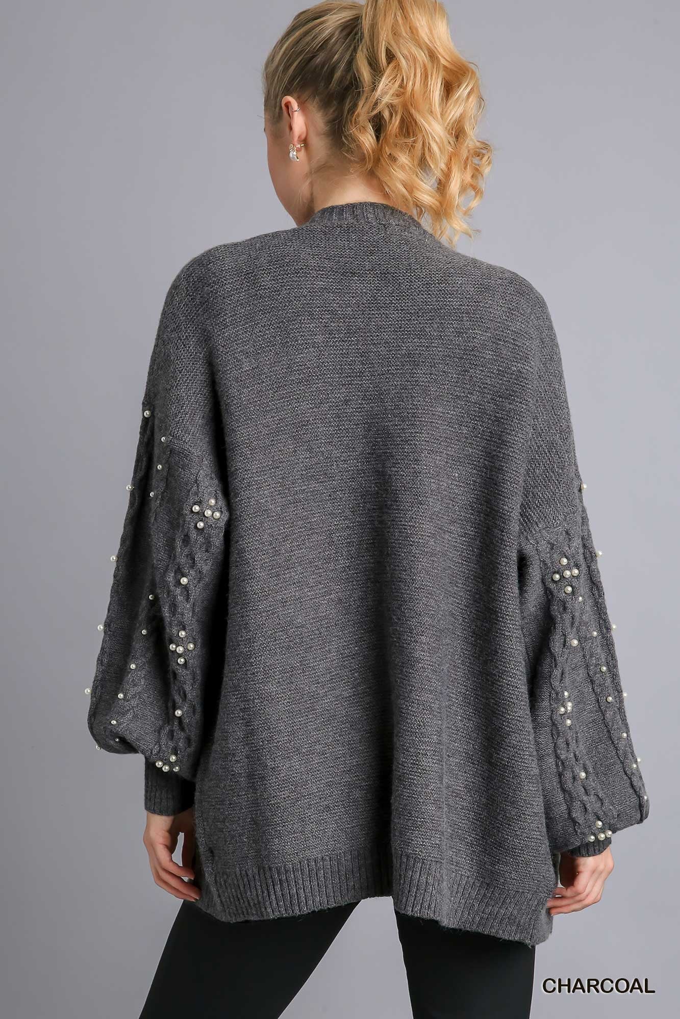 Umgee Open Front Long Sleeve Pearl Cardigan