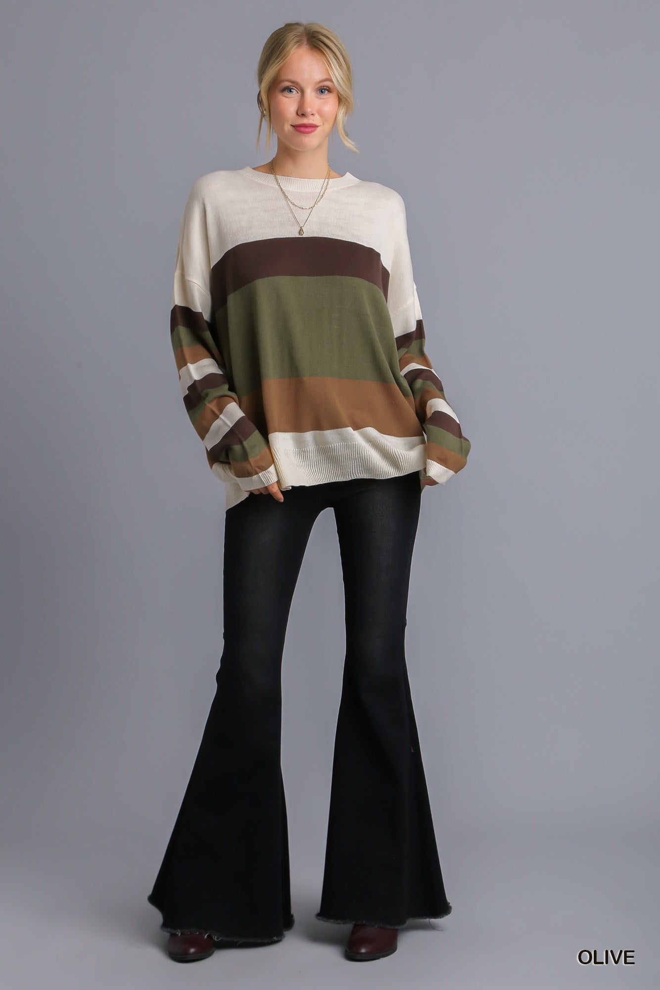Umgee Stripe Light Weight Long Sleeve Pullover Sweater - Roulhac Fashion Boutique
