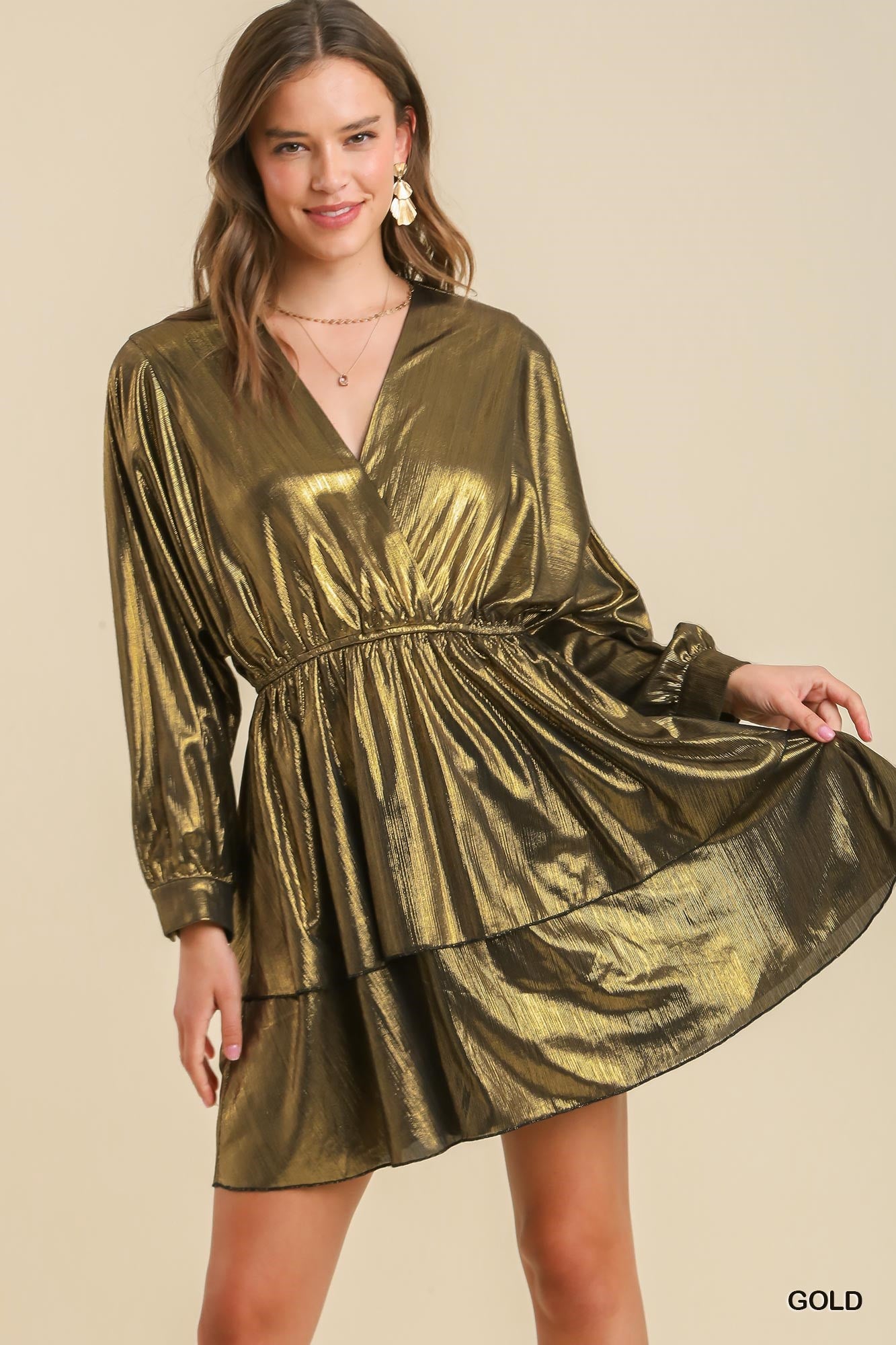 Umgee Metallic Tiered Elastic Waistband Dress - Roulhac Fashion Boutique