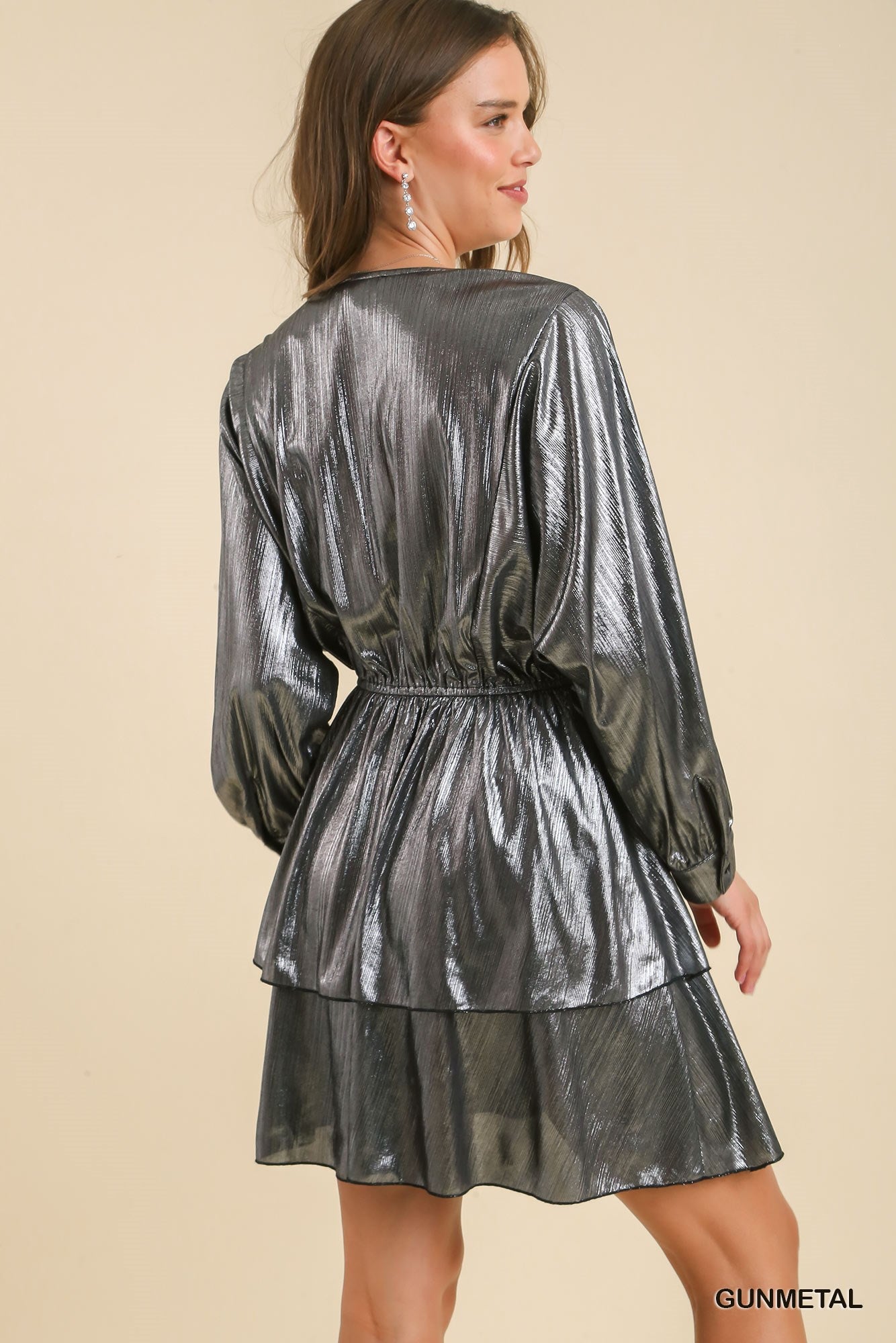 Umgee Metallic Tiered Elastic Waistband Dress