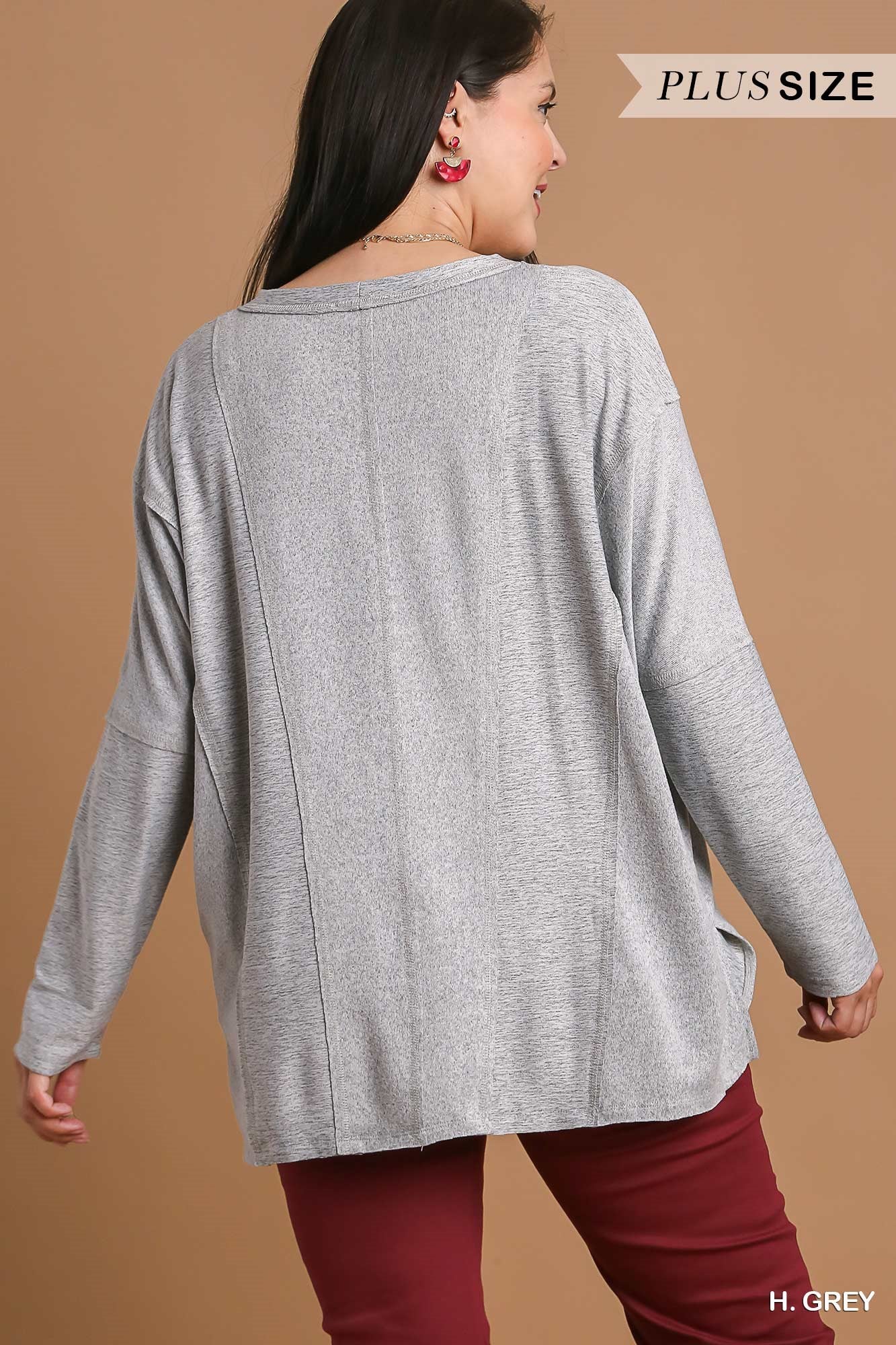 Umgee Plus Fleece Knit Reverse Fabric Top