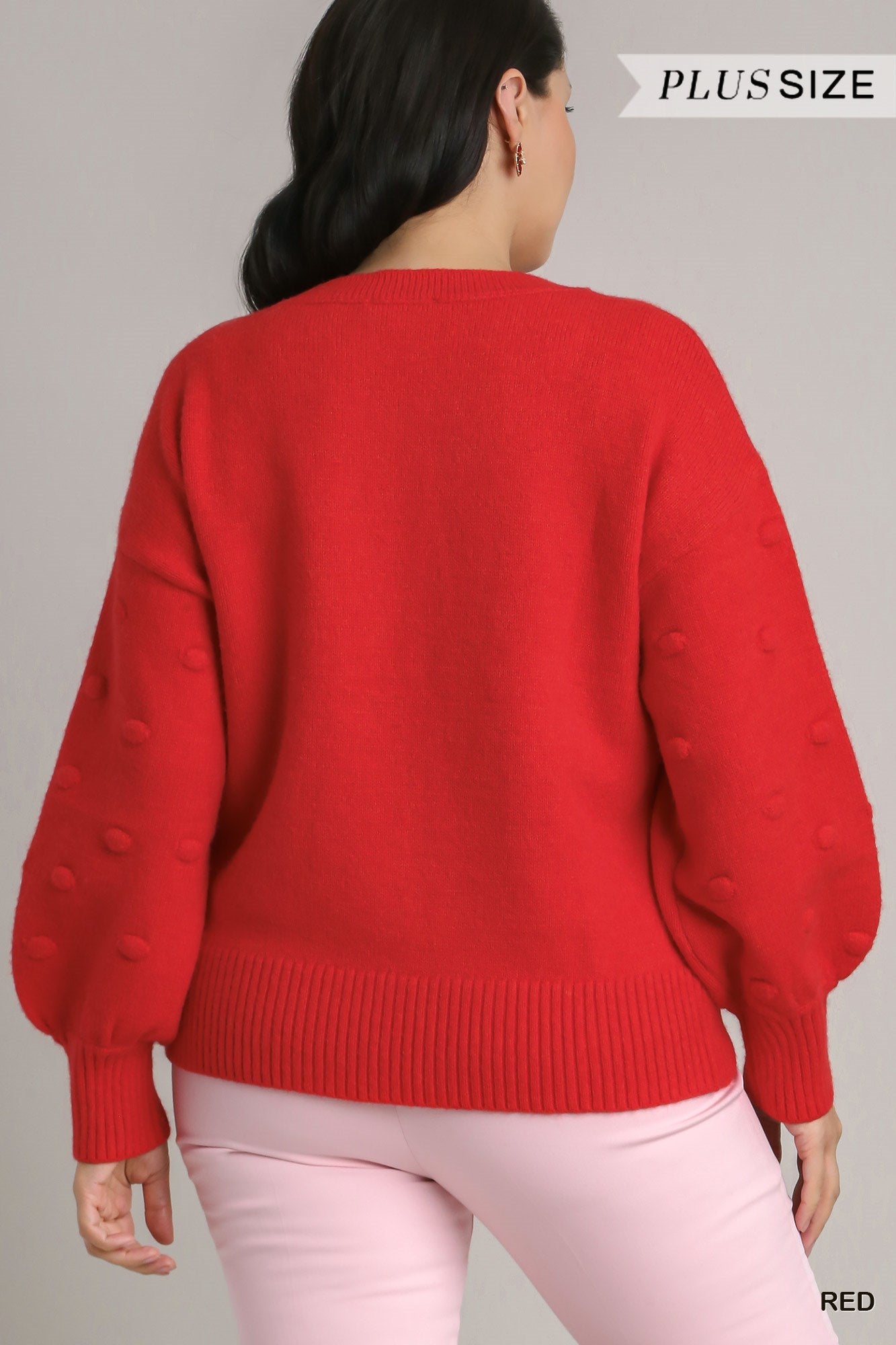 Umgee Plus Pom Pom Knit Pullover Sweater Top