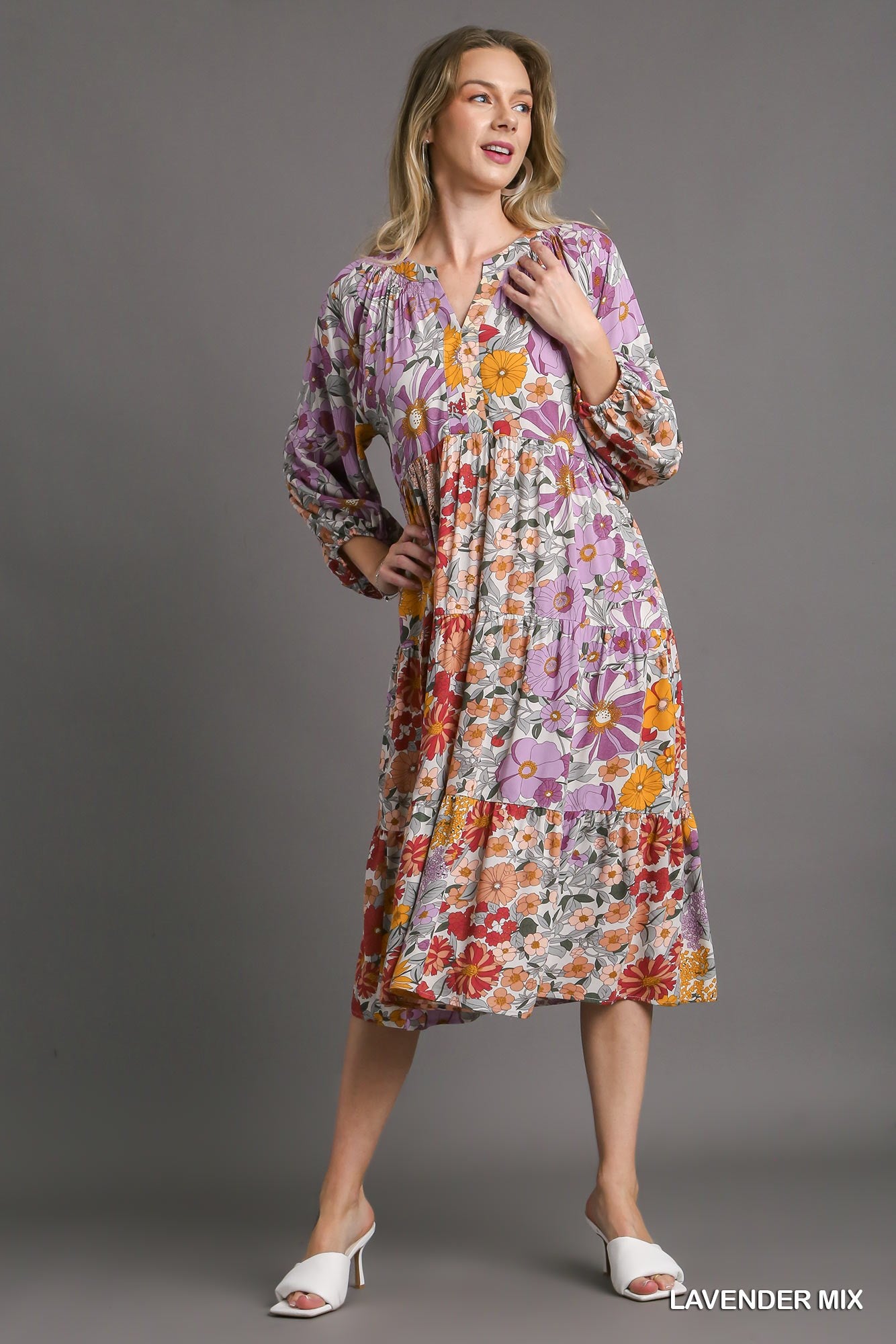 Umgee Mix Floral Printed Side Pockets Midi Dress - Roulhac Fashion Boutique