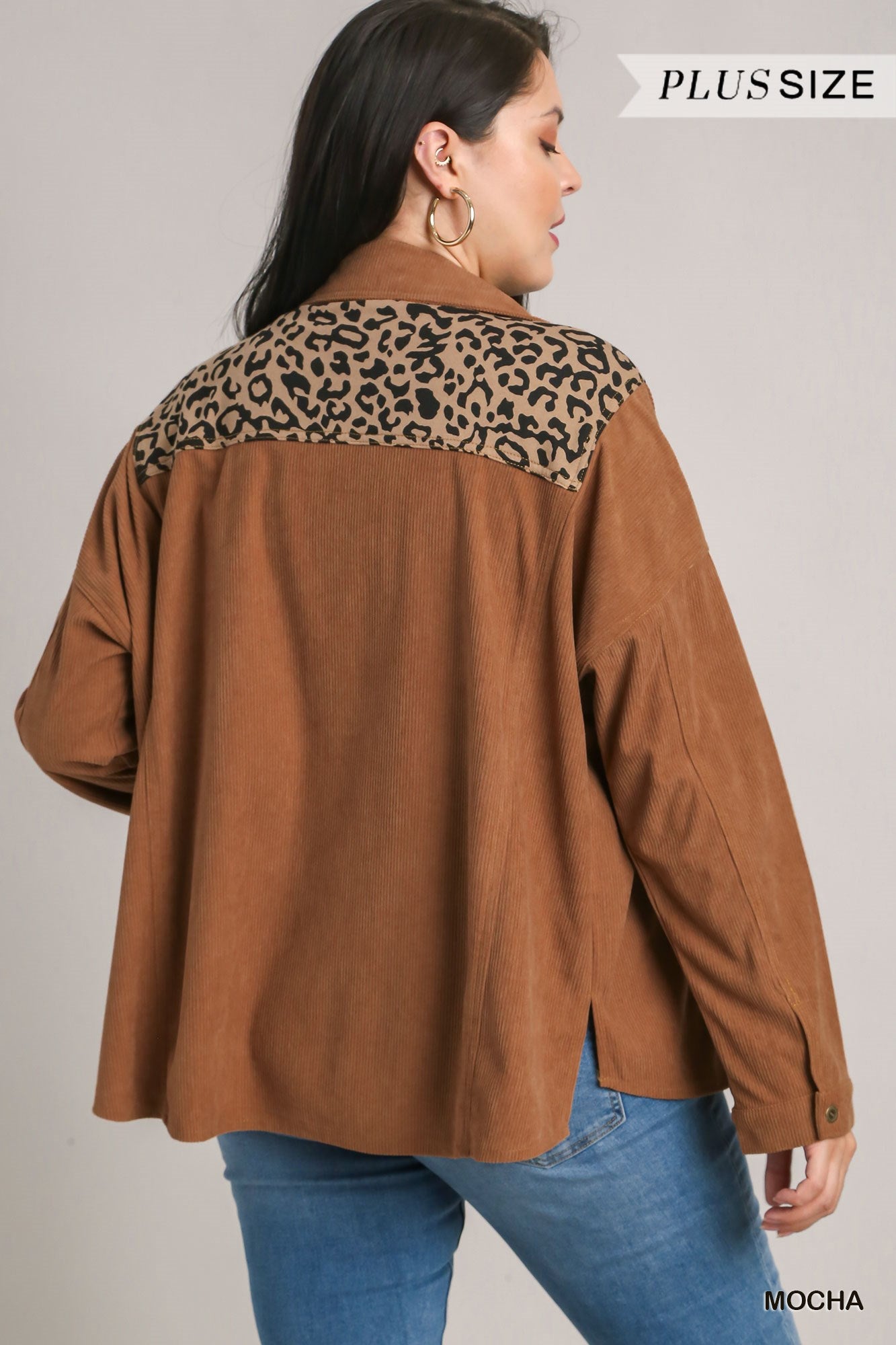 Umgee Plus Leopard Knit & Corduroy Mixed Top