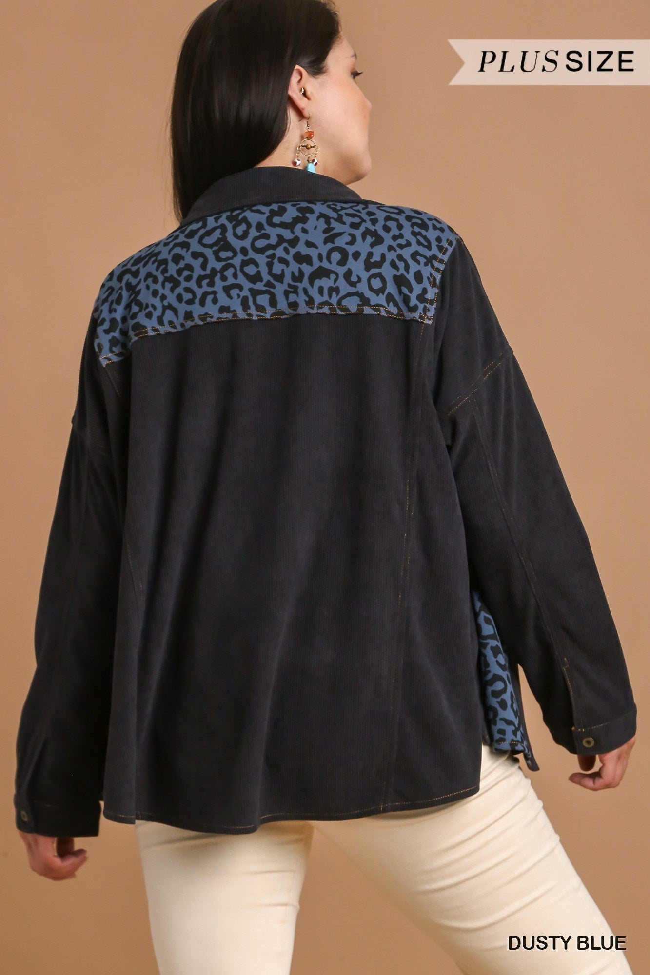 Umgee Plus Leopard Knit & Corduroy Mixed Top