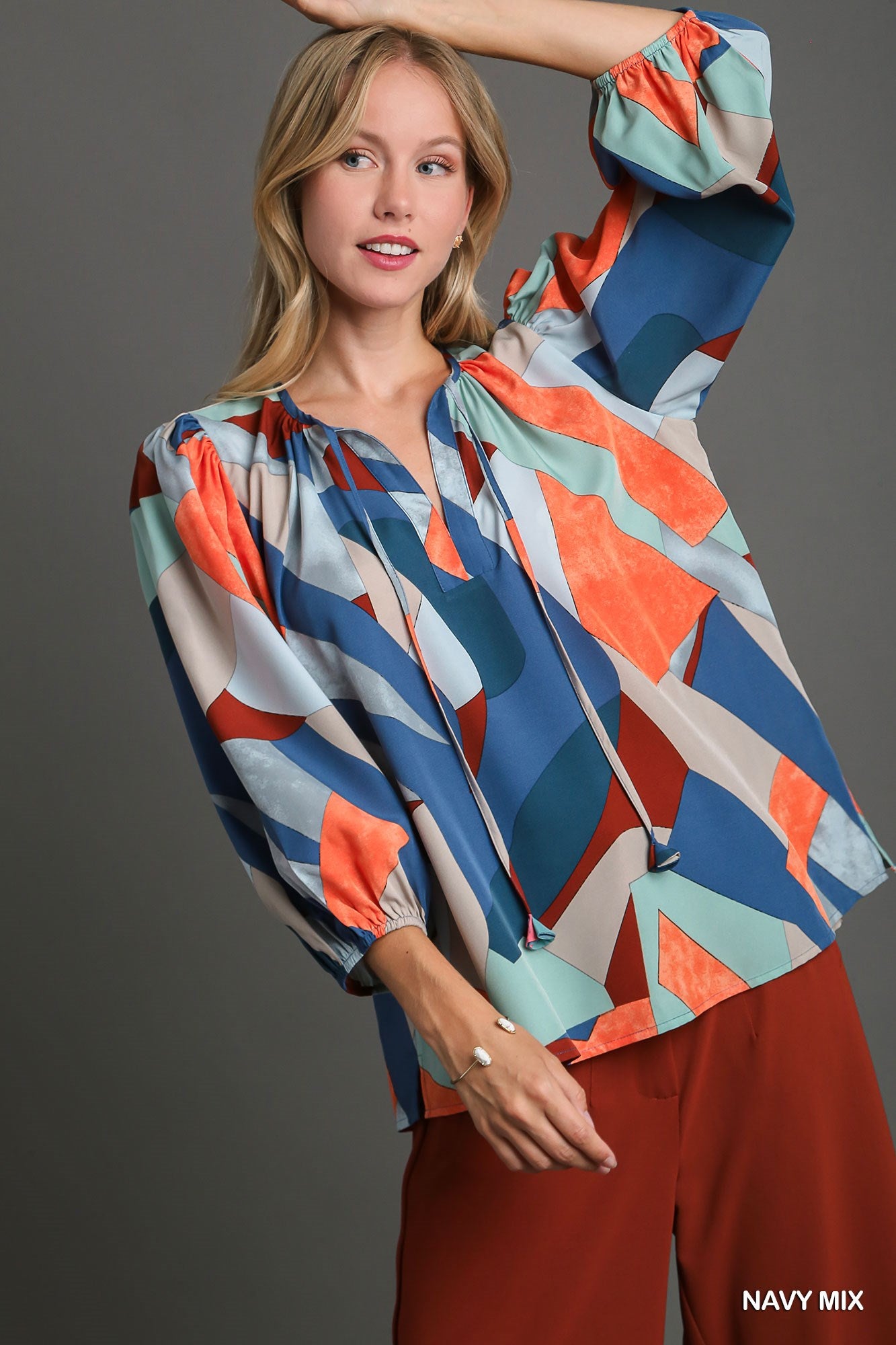 Umgee Mix V-Notched Abstract Printed with Tie Top - Roulhac Fashion Boutique