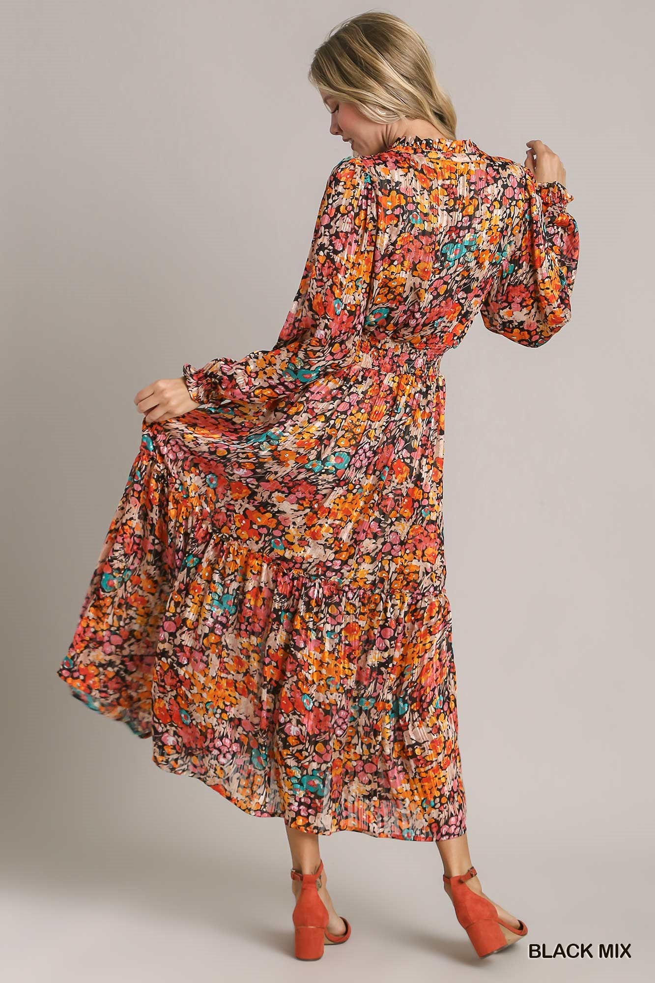 Umgee Floral Midi with Smocked Waistband Dress - Roulhac Fashion Boutique