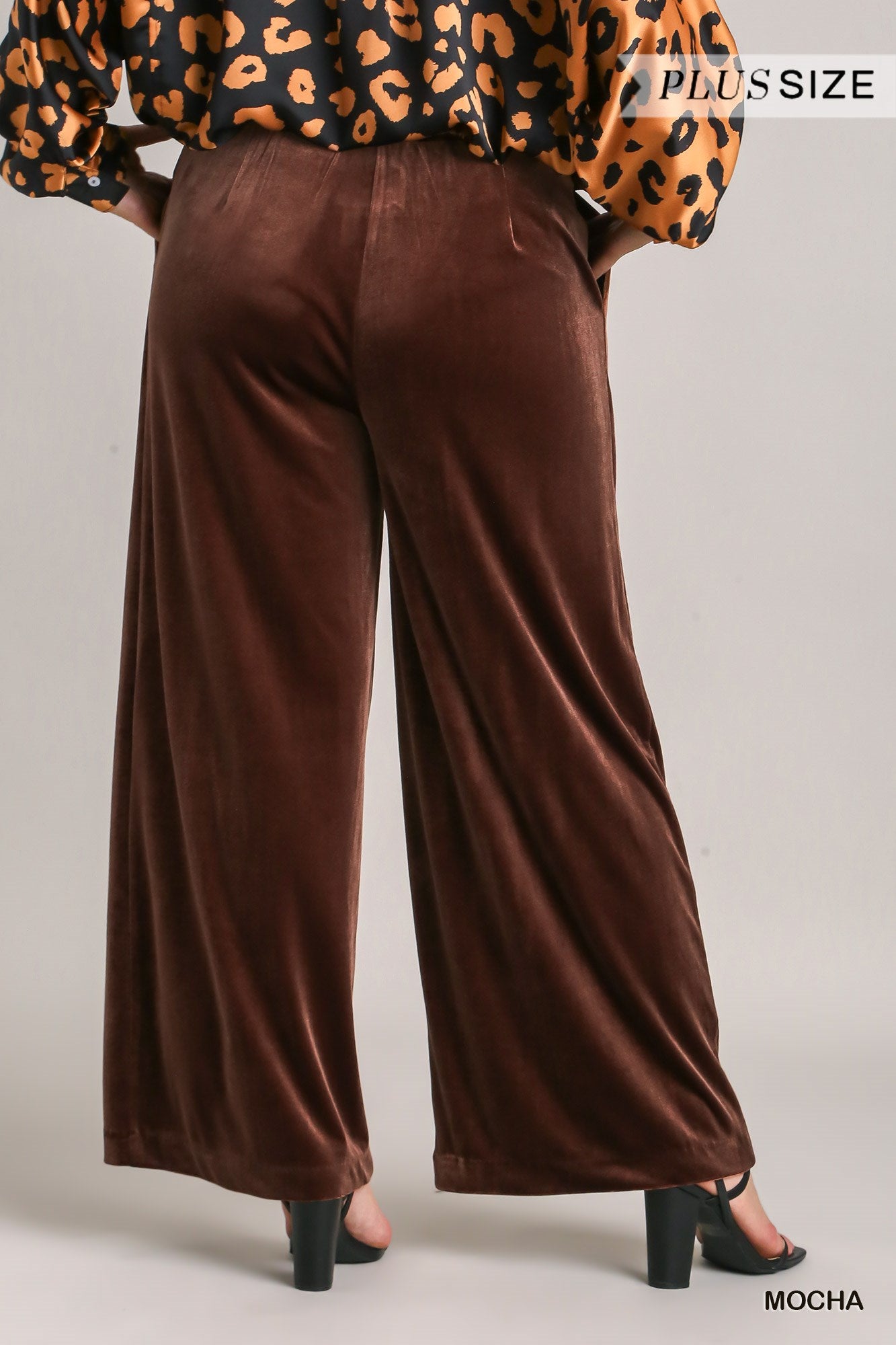 Umgee Plus Velvet High Waisted Pleated Wide Leg Pants