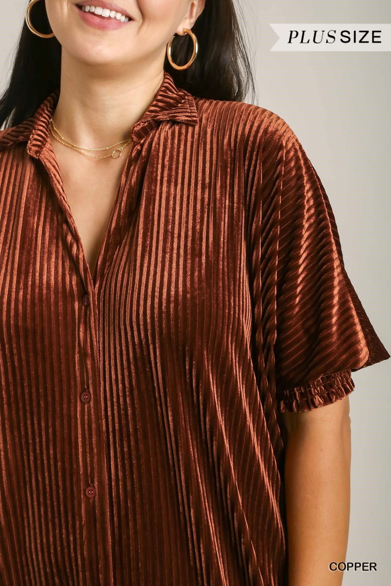 Umgee Plus Velvet Stripe Button Down Shirt Maxi Dress