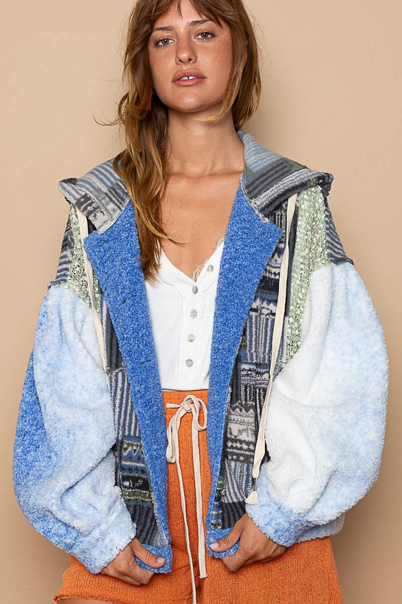 POL Raglan Sleeve Button Down Shepa Fleece Regular Fit Hoodie Jacket - Roulhac Fashion Boutique