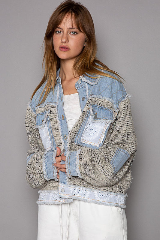 POL Vintage Washed Cut Sew Denim Patch Balloon Sleeve Regular Fit Jacket - Roulhac Fashion Boutique