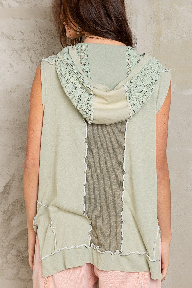 POL Multi Embroidery Detail Exposed Seam Sleeveless Hoodie - Roulhac Fashion Boutique