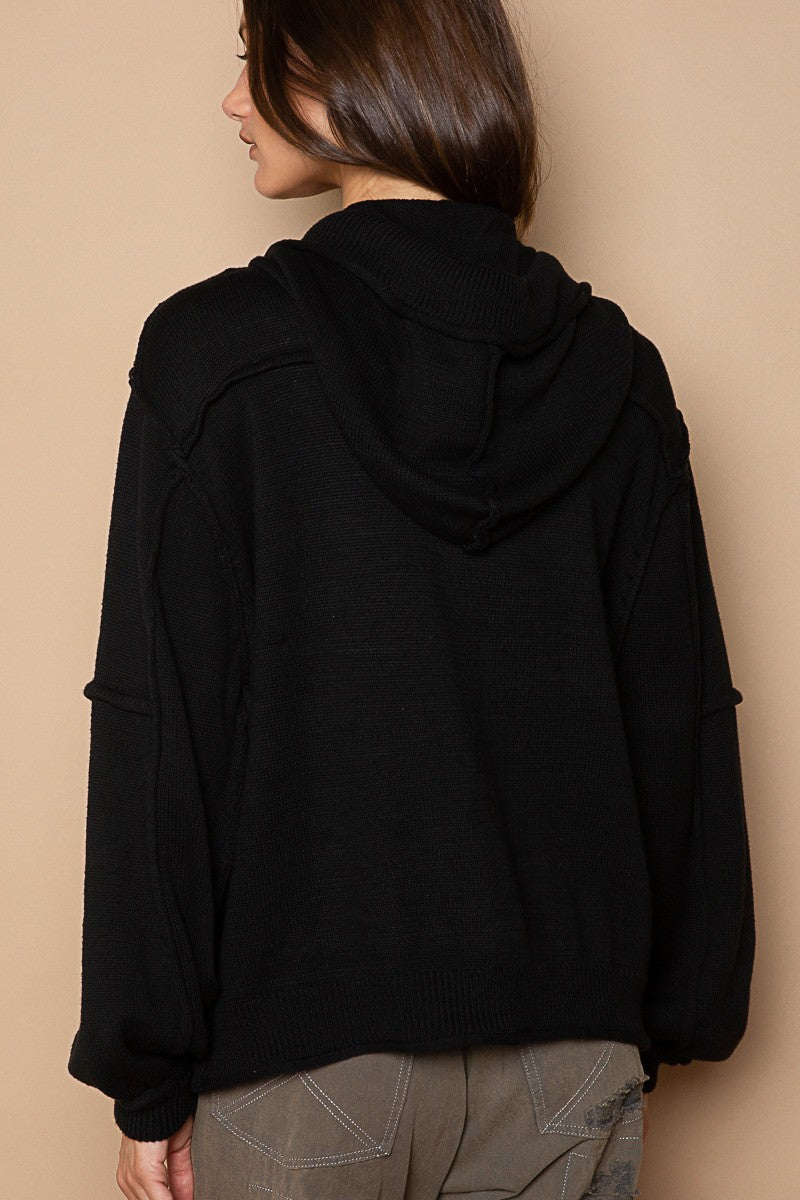 POL Hooded Zipper Balloon Sleeves Hacci Oversized Fit Jacket Sweater