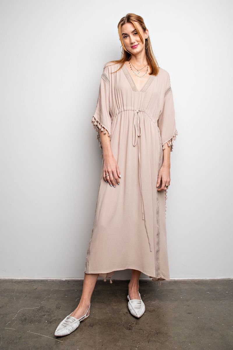Easel Dolman Sleeves Deep V Neck Loose Fit Rayon Gauze Maxi Dress - Roulhac Fashion Boutique