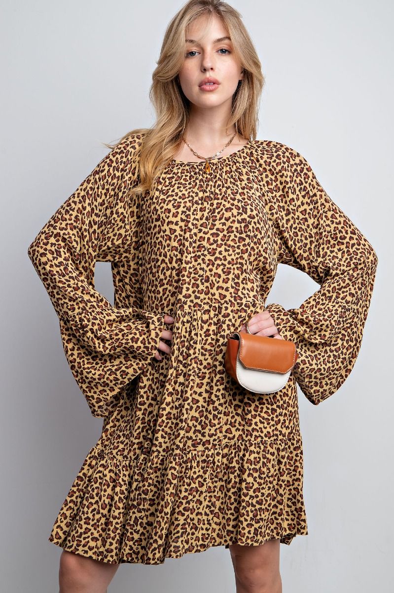 Easel Animal Printed Tiered Ruffle Bottom Loose Fit Keyhole Dress - Roulhac Fashion Boutique