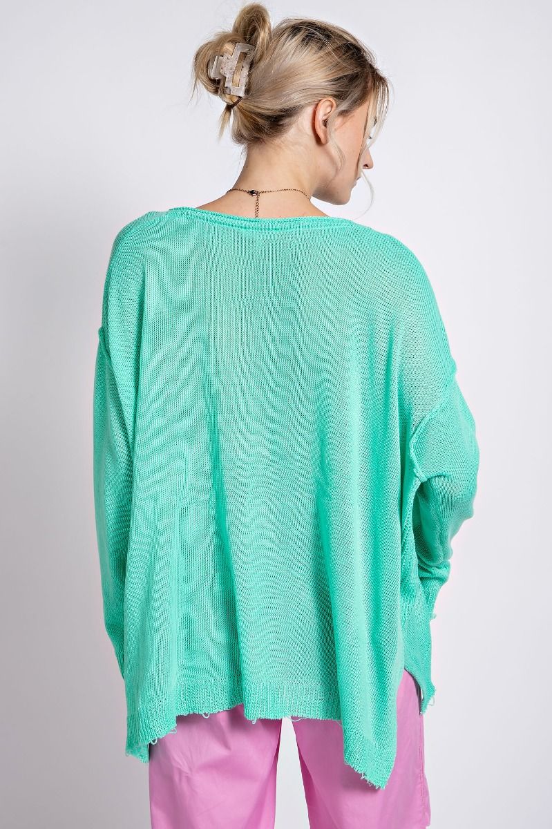 Easel Plus Lightweight Long Sleeve Chest Pocket Semi Sheer Sweater