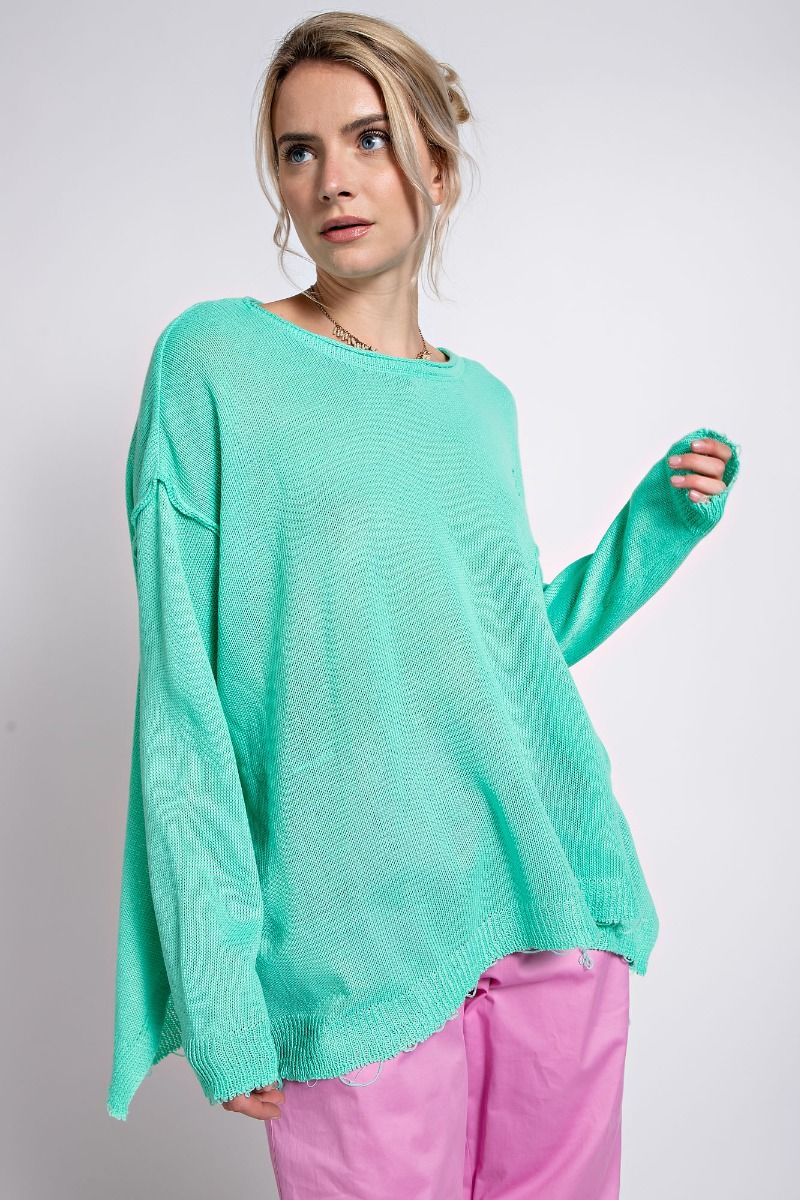 Easel Plus Lightweight Long Sleeve Chest Pocket Semi Sheer Sweater