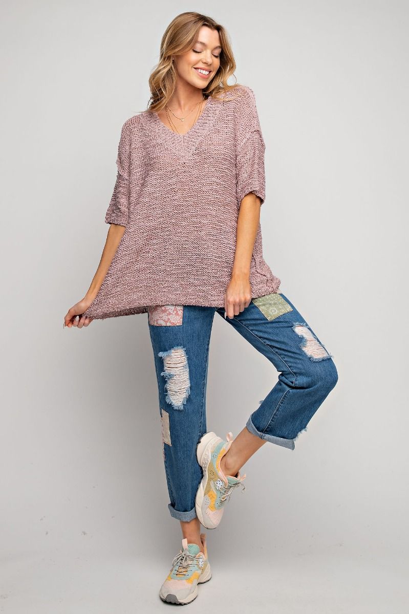 Easel Plus Sweet Escape Short Sleeve Loose Fit Relaxed Sweater - Roulhac Fashion Boutique