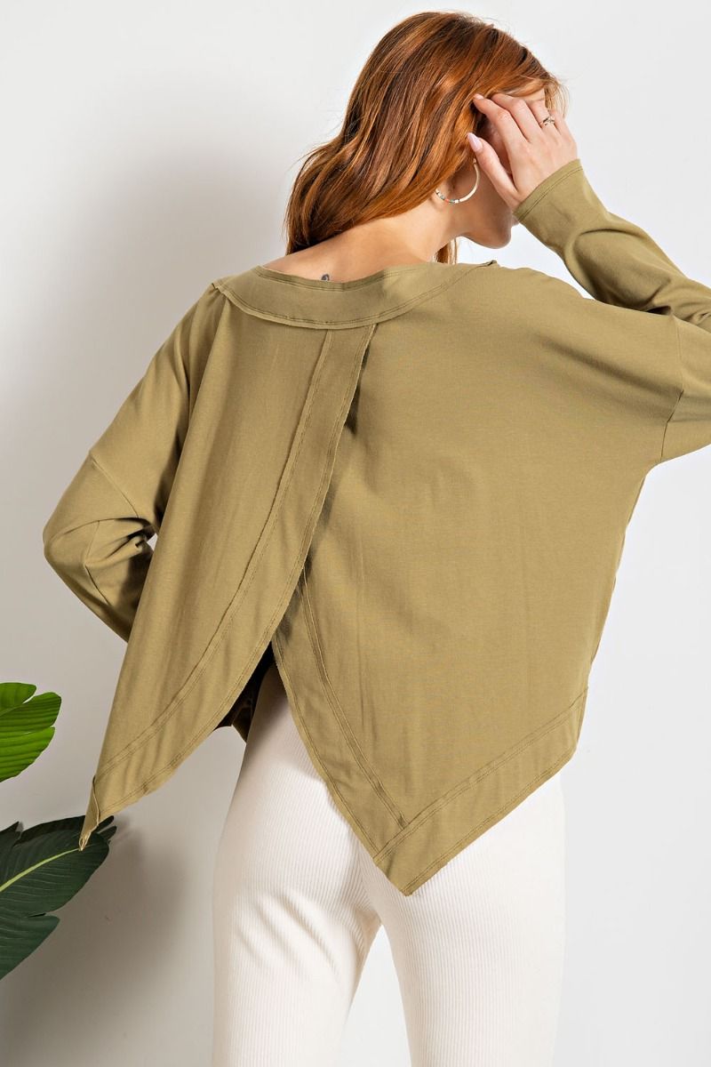 Easel Elastic Waistband Cotton Jersey Boat Neck Dropped Loose Fit Top