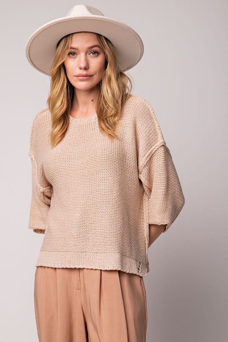 Easel Plus Half Sleeve Knitted Boxy Half Sleeves Side Slit Sweater - Roulhac Fashion Boutique