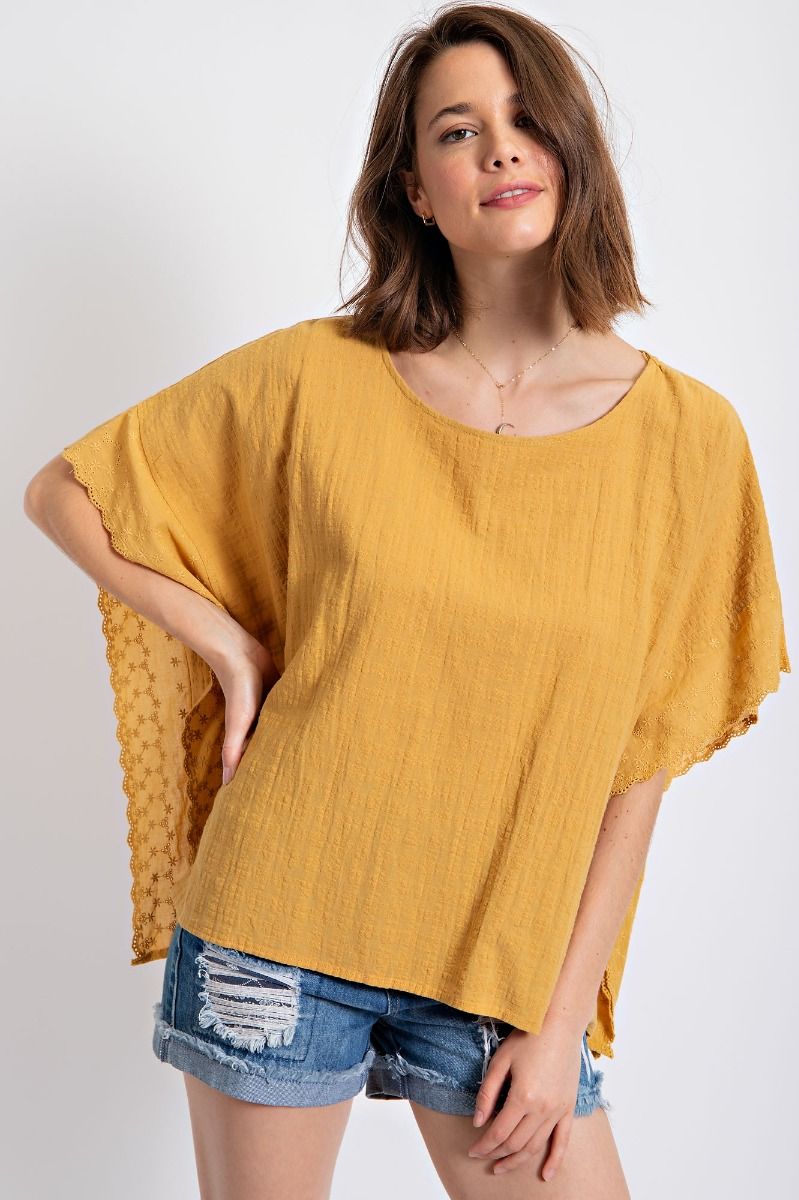 Easel Loose Fit Poncho Style Boat Neck Lightweight Crochet Trim Top - Roulhac Fashion Boutique