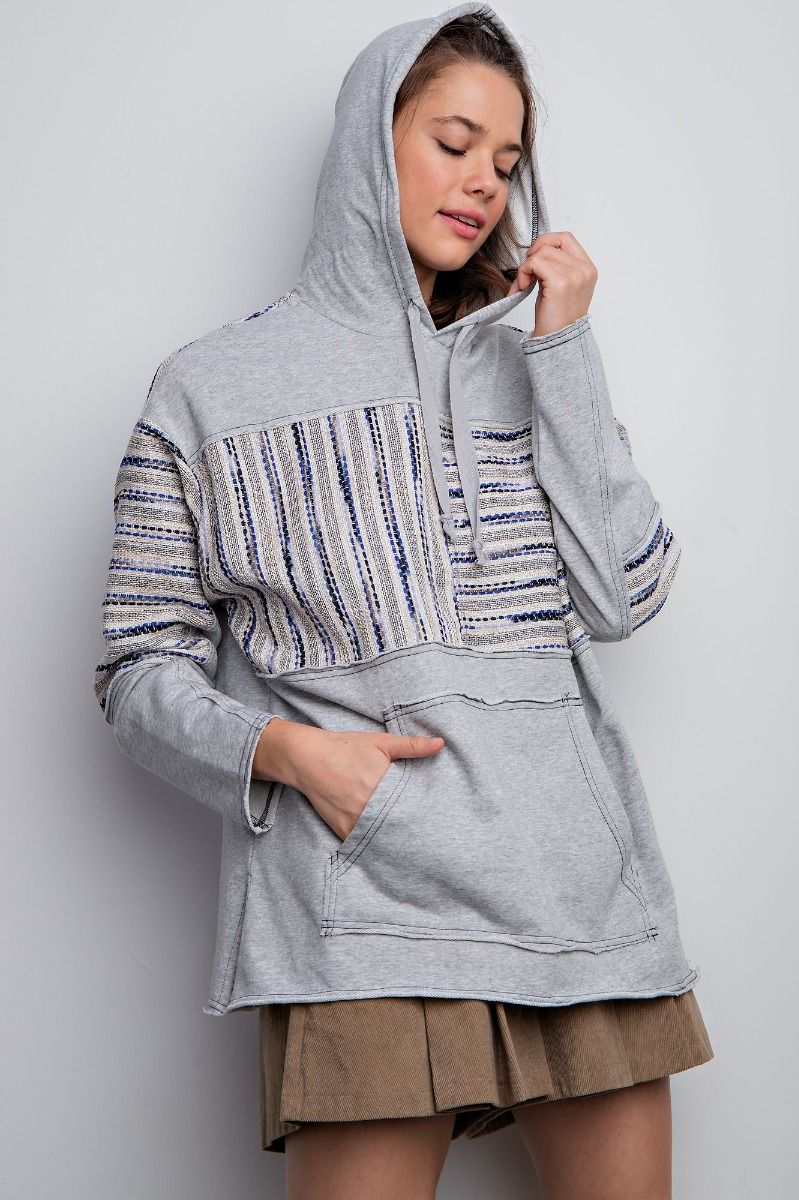Easel Multi Thread Mixed Side Slits Raw Edges Pullover Hoodie - Roulhac Fashion Boutique