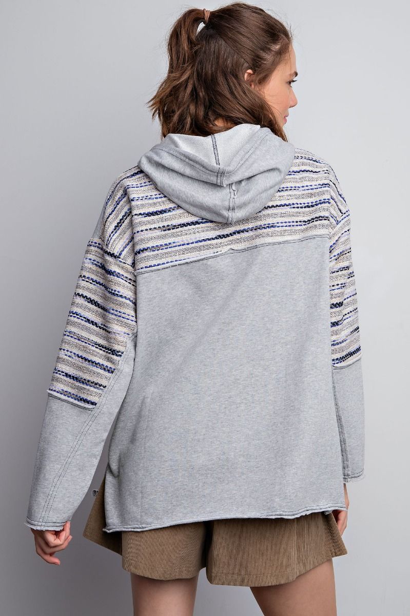 Easel Multi Thread Mixed Side Slits Raw Edges Pullover Hoodie