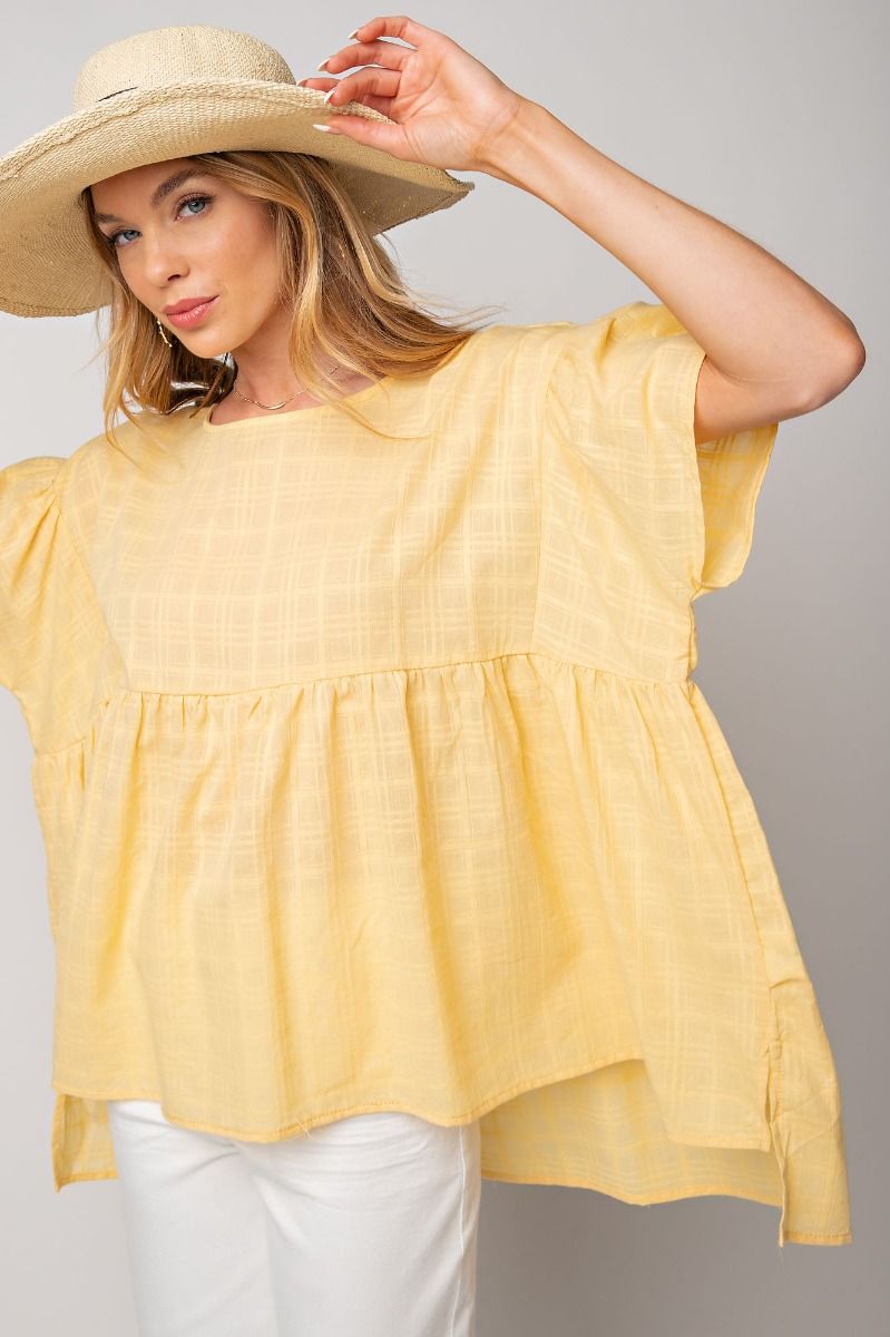 Easel Textured Cotton Voile Side Slits Babydoll Keyhole Tunic Top - Roulhac Fashion Boutique