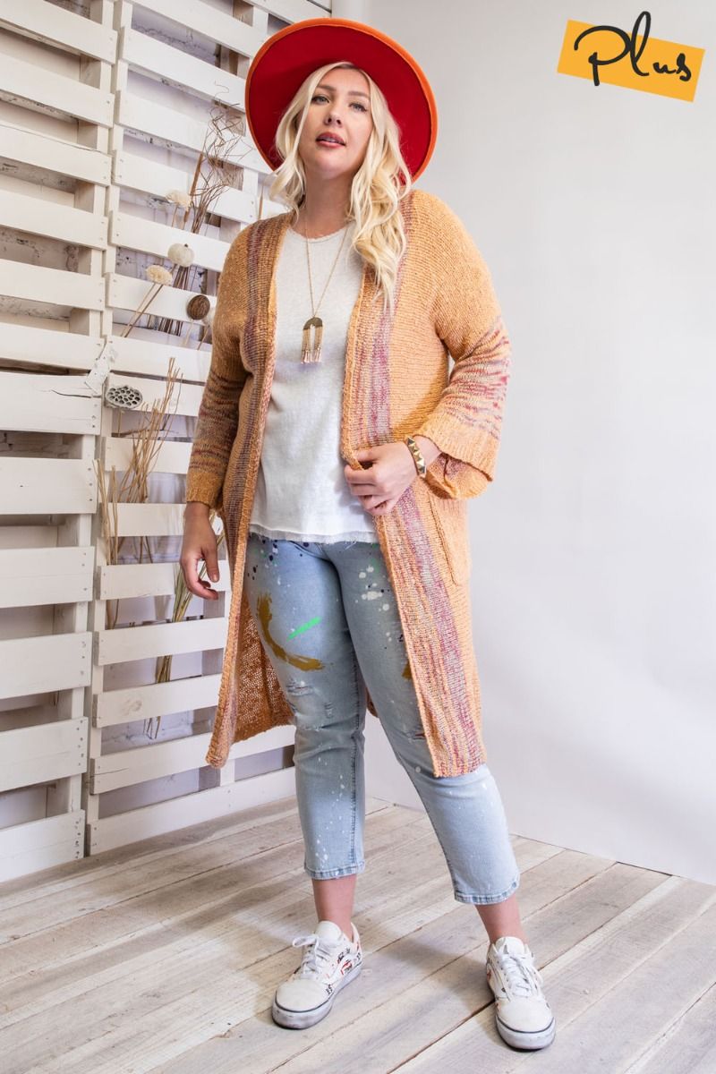 Easel Plus Knit Open Front Cardigan Side Pockets Wide Sleeve Sweater - Roulhac Fashion Boutique