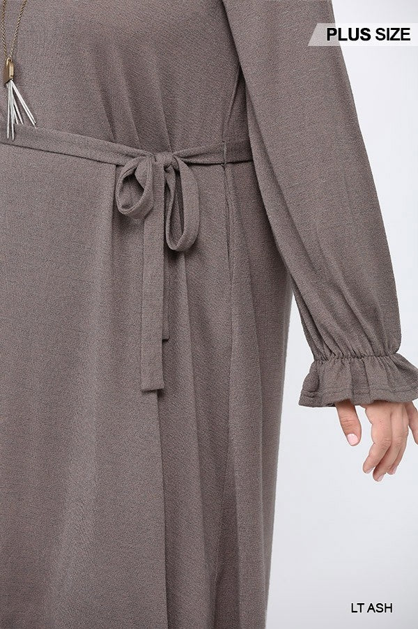 GiGio Plus Slub Knit Waist Belt Mock Neck Side Pockets Dress