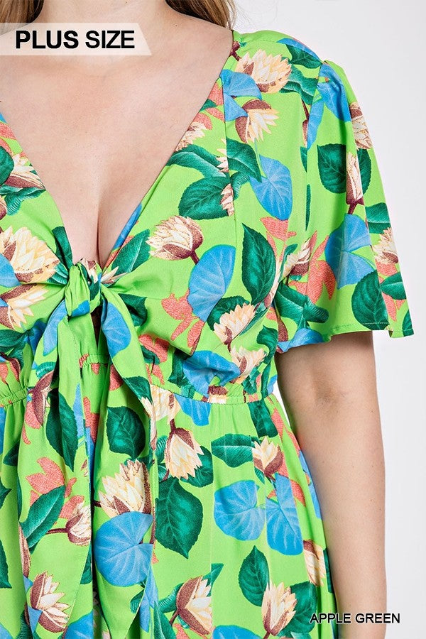 GiGio Plus Tropical Print Flutter Skirt Short Sleeve Dress