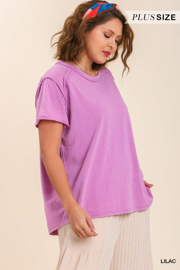 Umgee Plus Mineral Wash Linen Blend Round Neck Short Sleeve T-Shirt - Roulhac Fashion Boutique