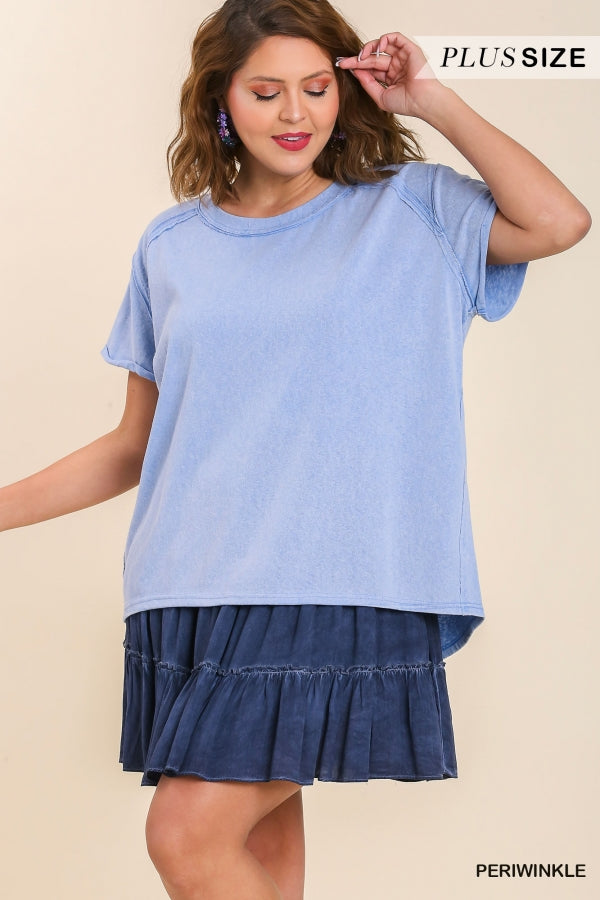 Umgee Plus Mineral Wash Linen Blend Round Neck Short Sleeve T-Shirt - Roulhac Fashion Boutique