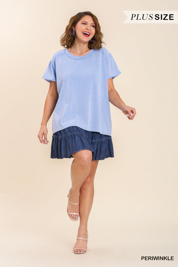 Umgee Plus Mineral Wash Linen Blend Round Neck Short Sleeve T-Shirt - Roulhac Fashion Boutique