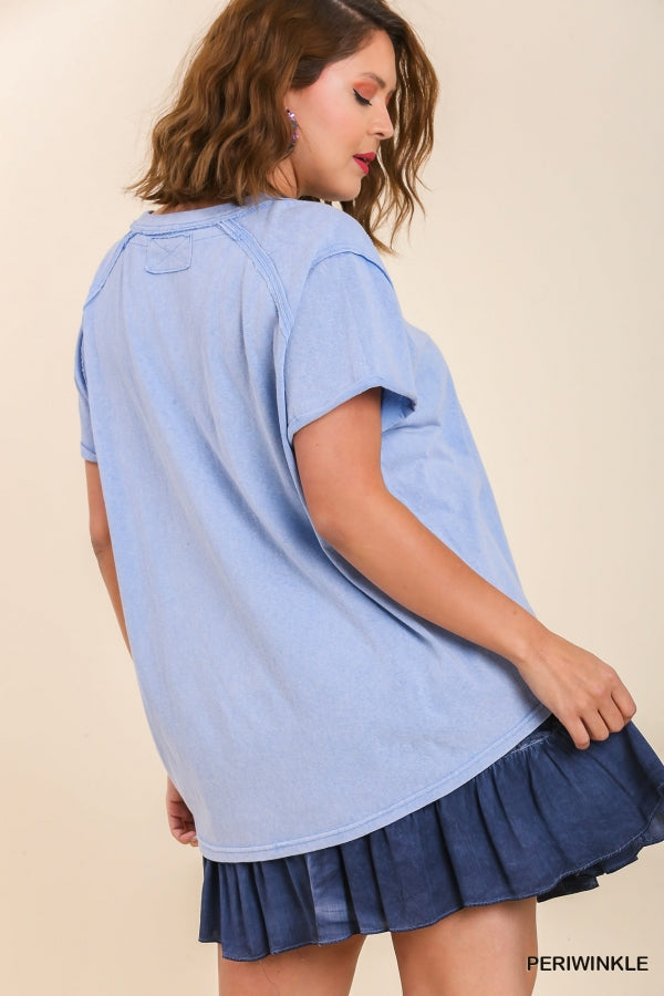 Umgee Plus Mineral Wash Linen Blend Round Neck Short Sleeve T-Shirt - Roulhac Fashion Boutique