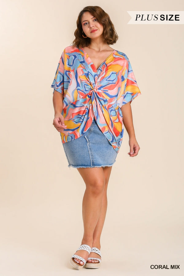 Umgee Plus Print Front Twist  No Lining  Top - Roulhac Fashion Boutique