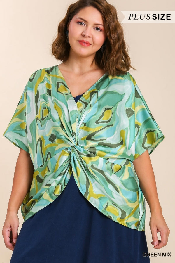 Umgee Plus Print Front Twist  No Lining  Top - Roulhac Fashion Boutique