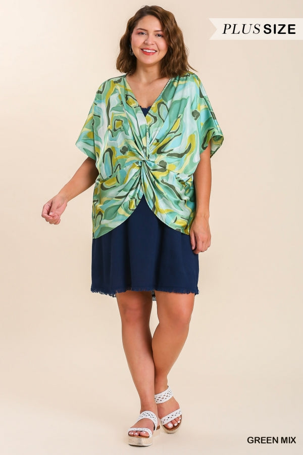 Umgee Plus Print Front Twist  No Lining  Top - Roulhac Fashion Boutique